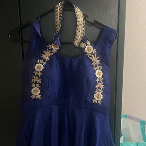 Ethnic Indian Wear Blue Dress with Gold Embroidery